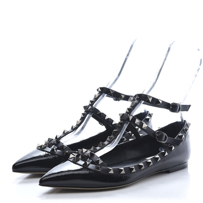 Valentino Garavani Patent Rockstud Cage Ballerina Flats 37.5 Black 3 of 9