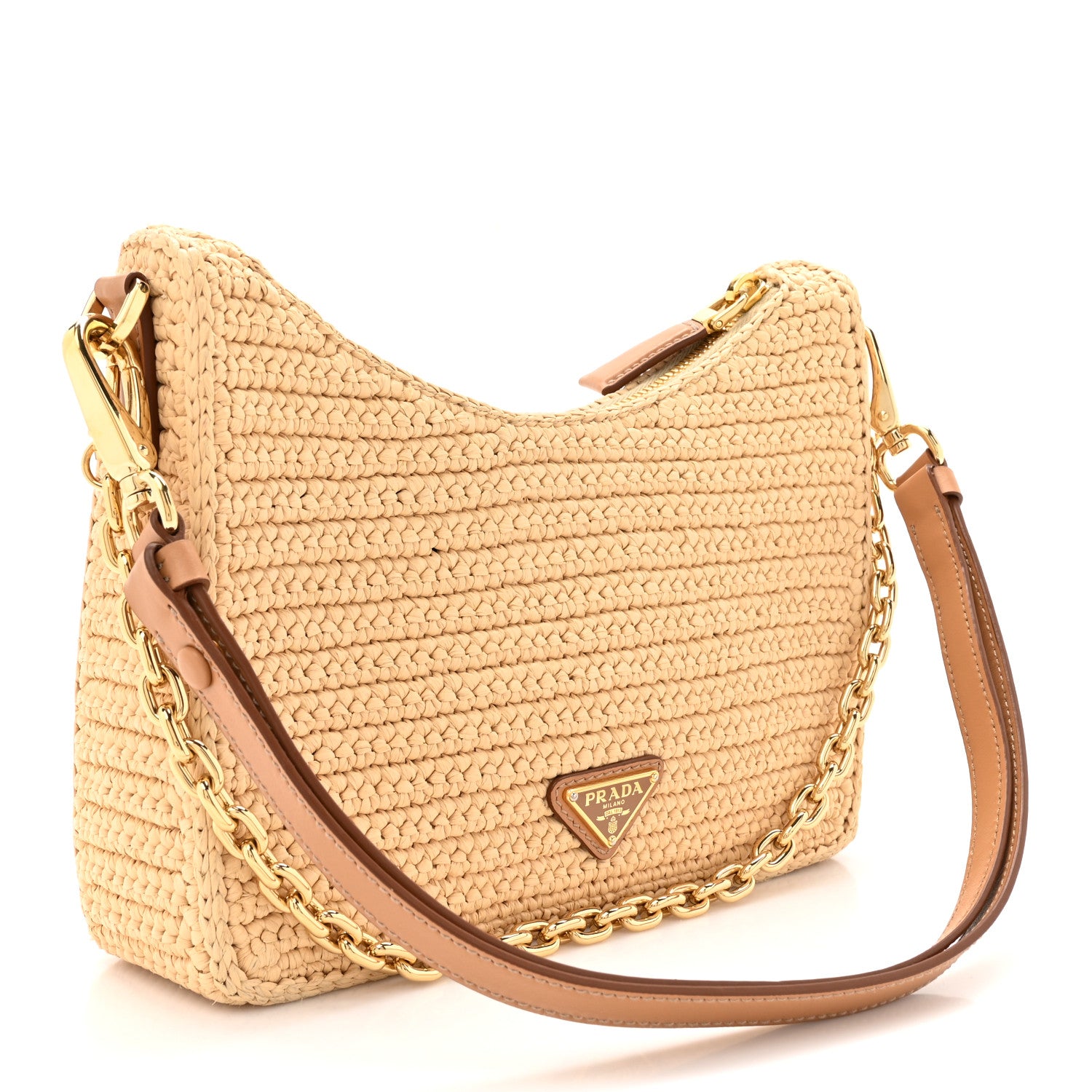 Prada Yarn Raffia Effect Crochet Mini Re-Edition 2000 Shoulder Bag Naturale 3 of 13