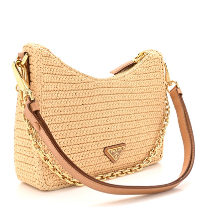 Prada Yarn Raffia Effect Crochet Mini Re-Edition 2000 Shoulder Bag Naturale 3 of 13