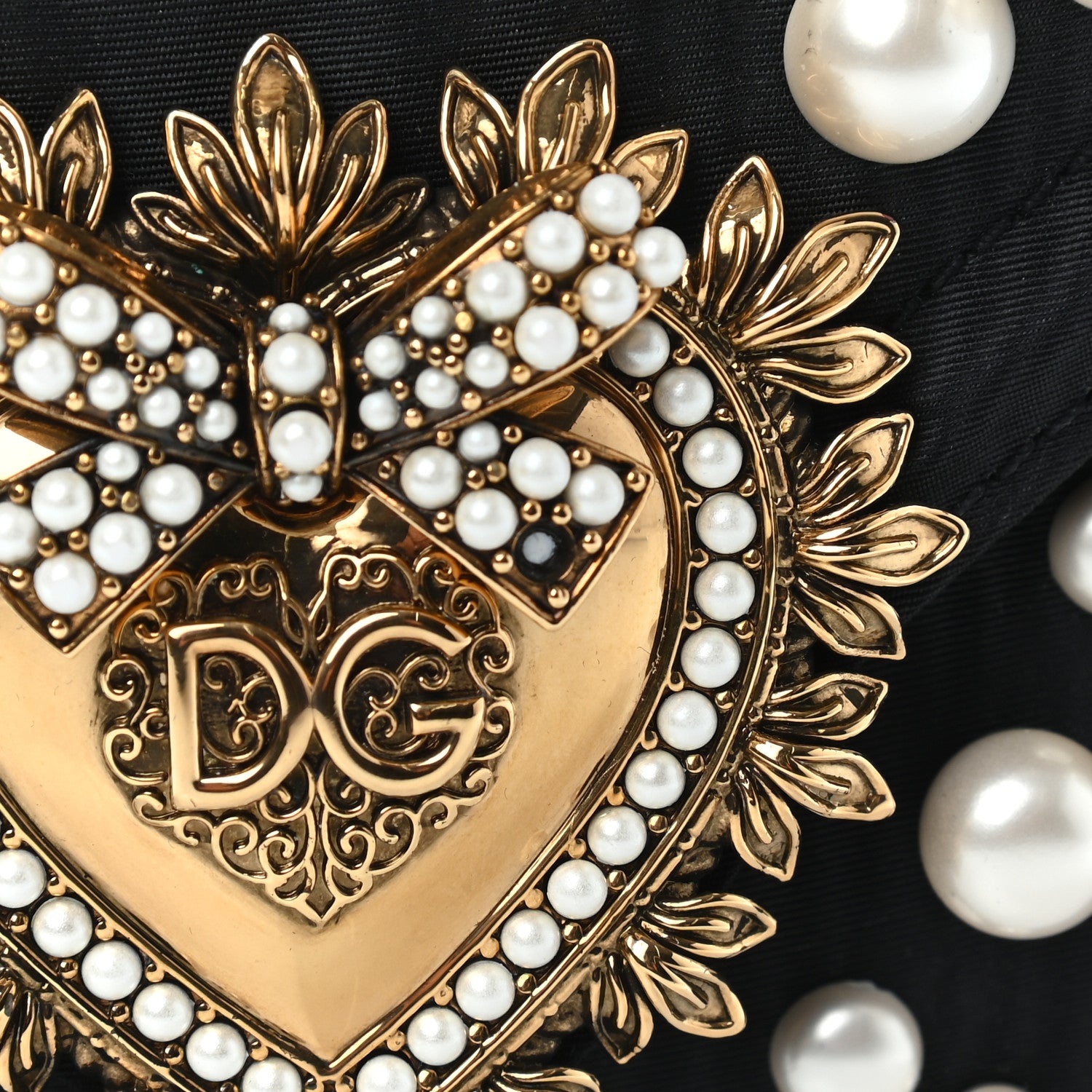 Dolce & Gabbana Moire Pearl Embellished Small Devotion Top Handle Bag Black 8 of 8