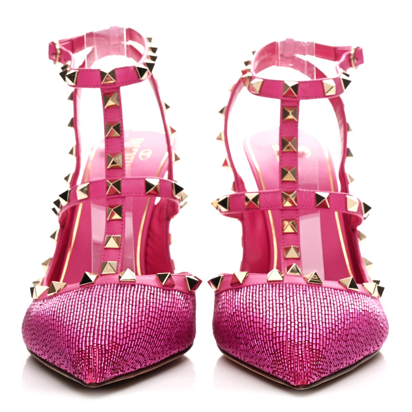 Nappa Beaded Embroidered Rockstud Ankle Strap 100mm Pumps 41 Pink