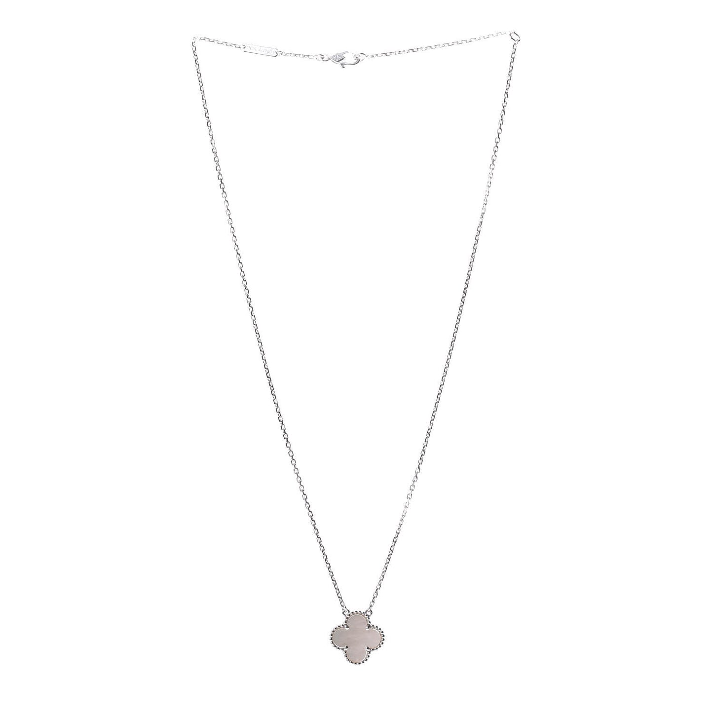 18K White Gold Mother of Pearl Vintage Alhambra Pendant Necklace