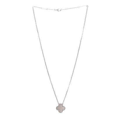 Van Cleef & Arpels 18K White Gold Mother of Pearl Vintage Alhambra Pendant Necklace 3 of 4