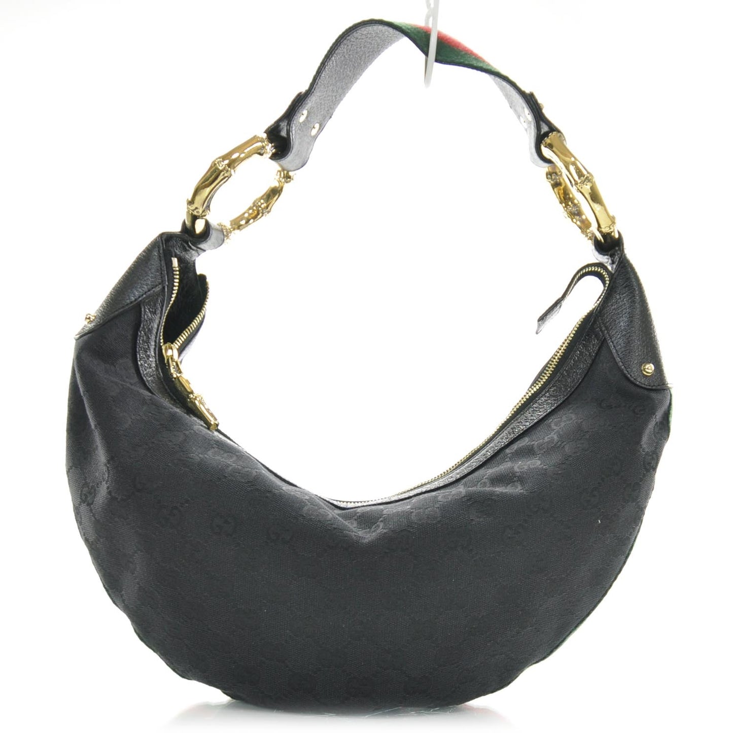Pebbled Calfskin Web Bamboo Ring Hobo Black