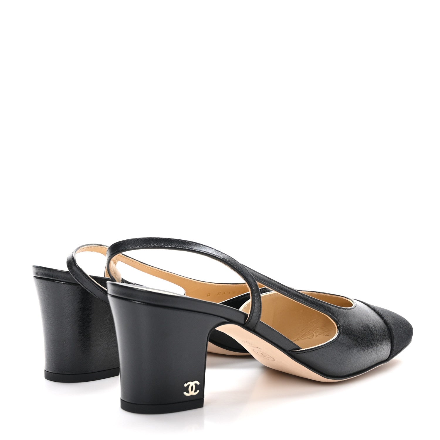 Chanel Goatskin Grosgrain Cap Toe CC Slingback Sandals 39.5 Black 4 of 9