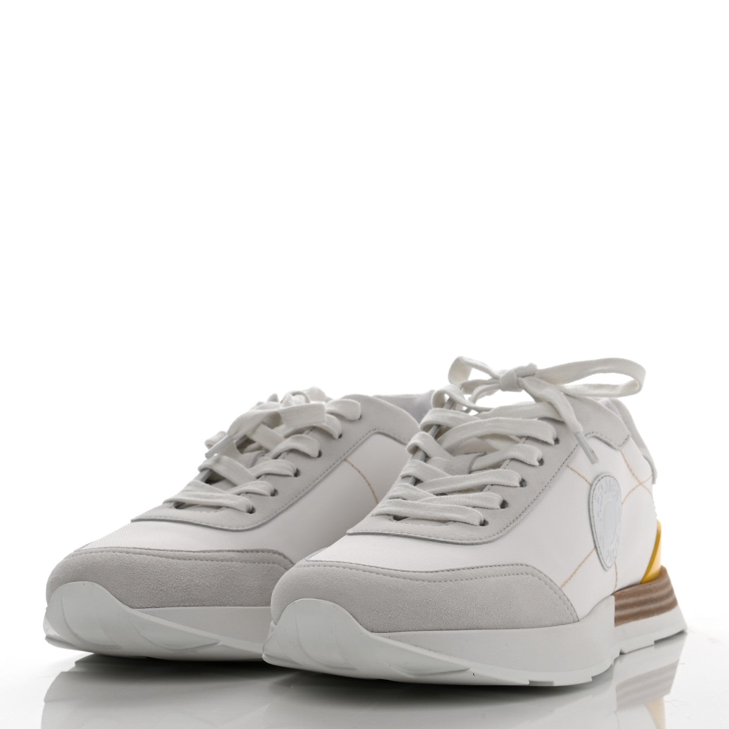 Hermes Technical Canvas Calfskin Womens Drive Sneakers 38 White 3 of 10