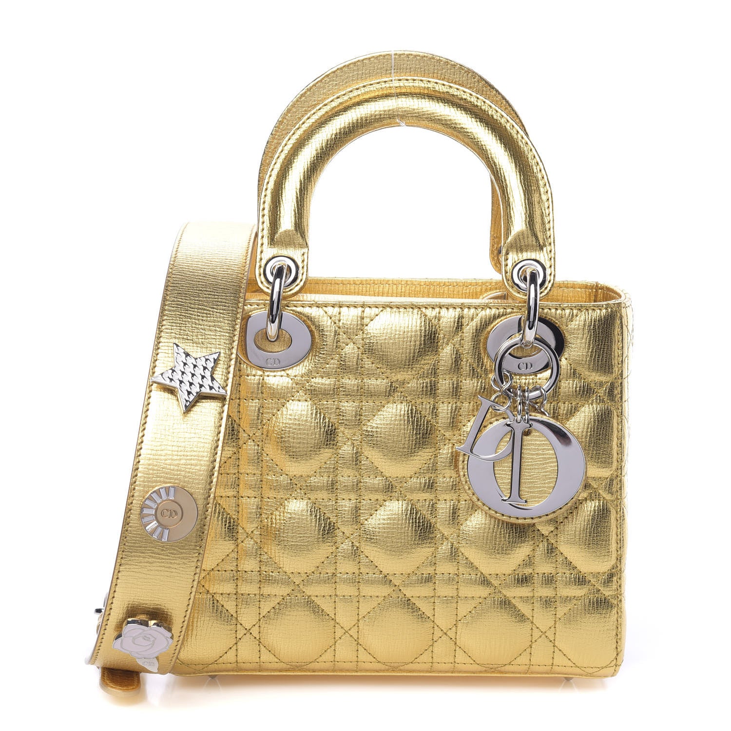 Christian Dior Metallic Grained Calfskin Cannage Small Lucky Badges My Lady Dior Gold 1 of 12
