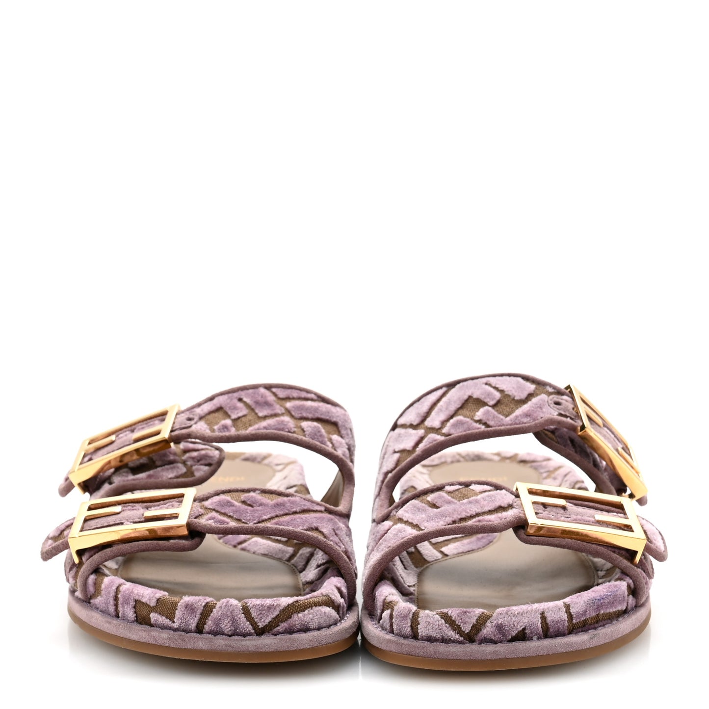 Jacquard Velvet FF Quilted Fendi Feel Buckled Slide Sandals 37 Purple