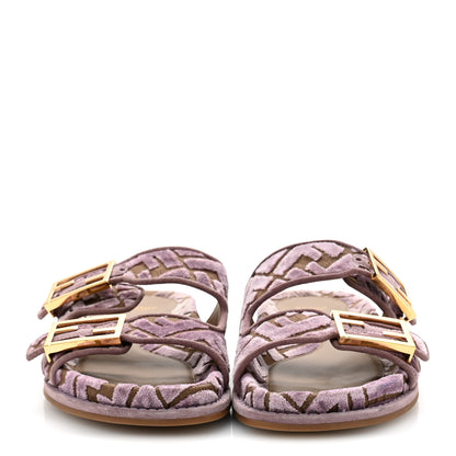 Fendi Jacquard Velvet FF Quilted Fendi Feel Buckled Slide Sandals 37 Purple 3 of 10