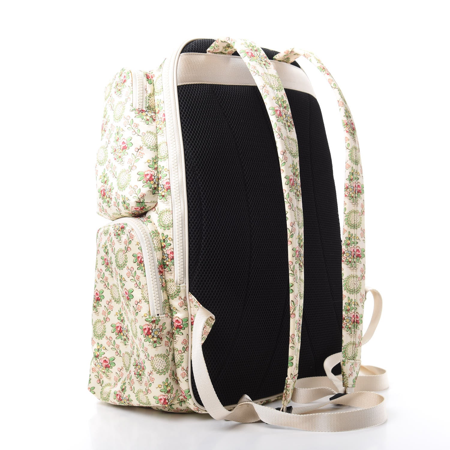 Gucci X MLB Satin Floral Print NY Yankees Patch Backpack Ivory Green 2 of 11