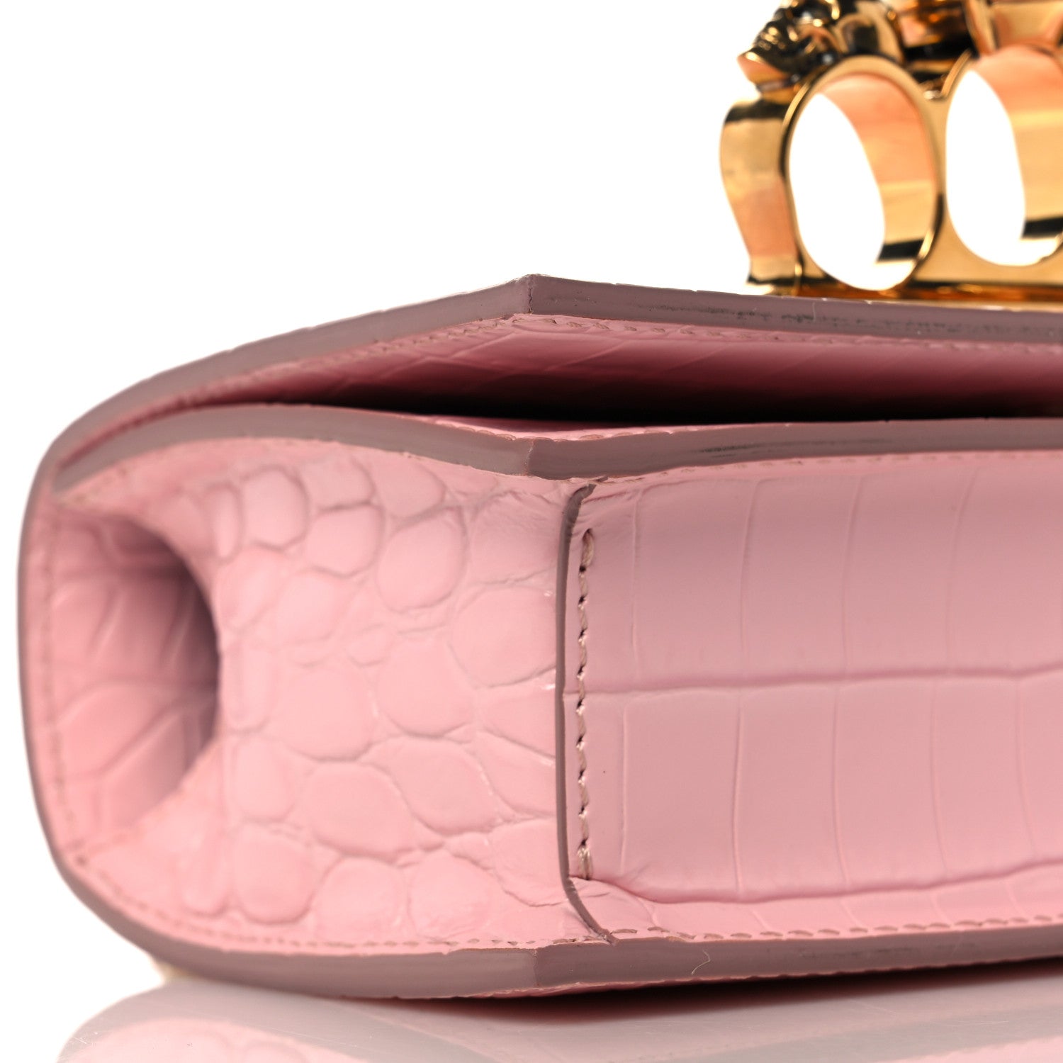 Alexander McQueen Calfskin Crocodile Embossed Knuckle Shoulder Bag Light Pink 9 of 10