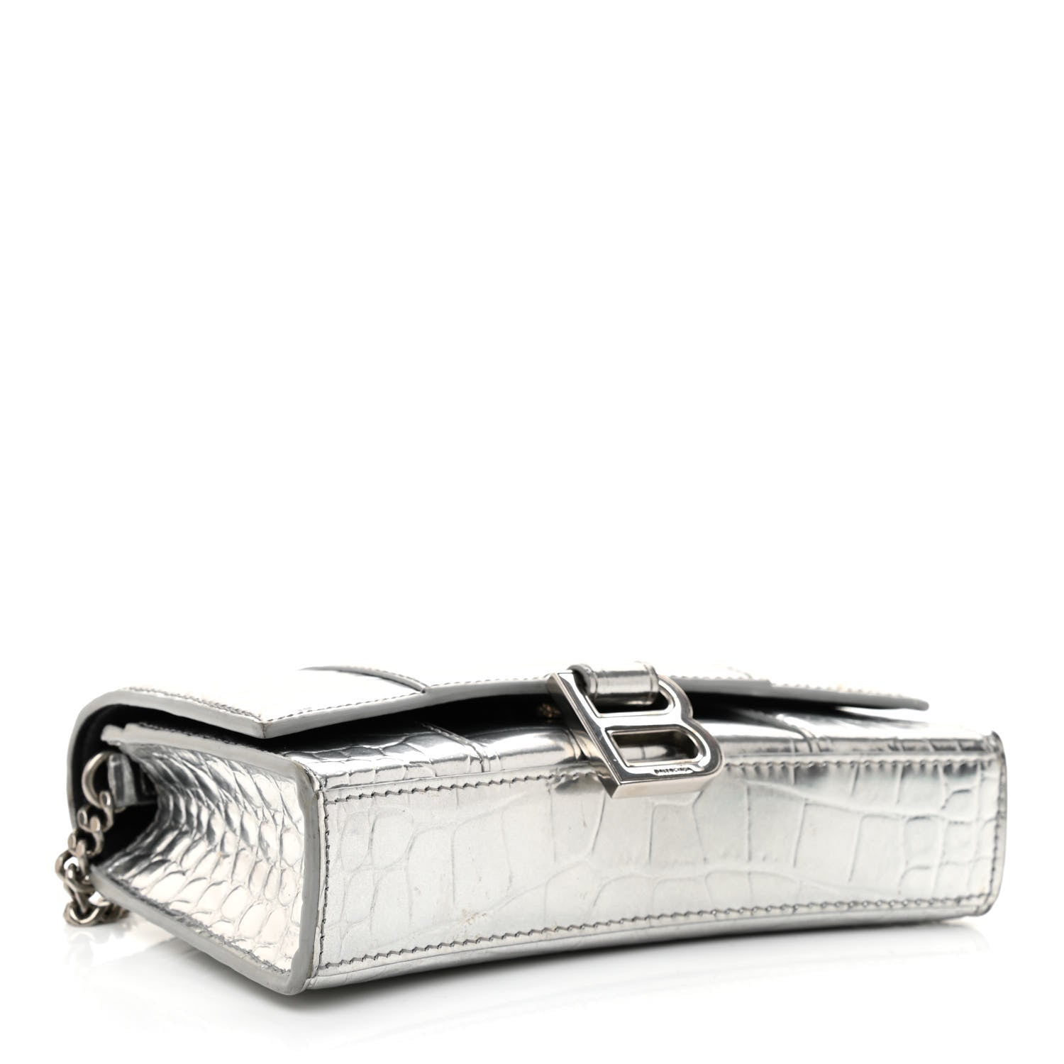 Balenciaga Metallic Calfskin Crocodile Embossed Hourglass Chain Bag Silver 4 of 12