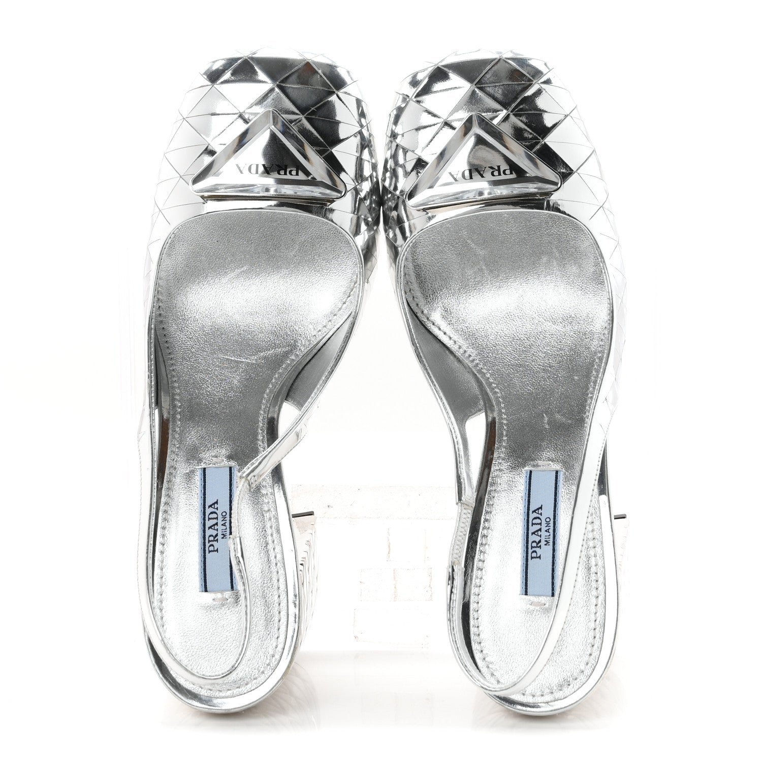 Prada Spazzolato Triangle Logo Slingback 90mm Pumps 37 Argento 2 of 8