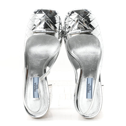 Prada Spazzolato Triangle Logo Slingback 90mm Pumps 37 Argento 2 of 8