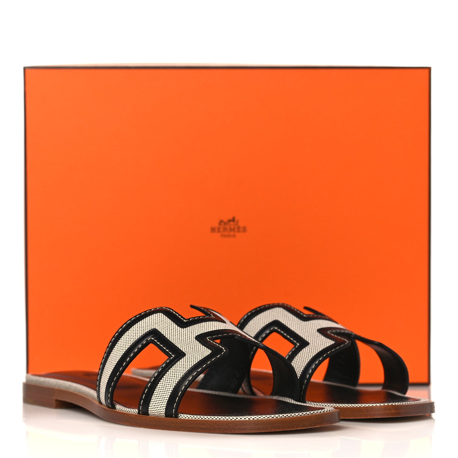 Hermes Calfskin Canvas Oran Sandals 39.5 Black 8 of 8