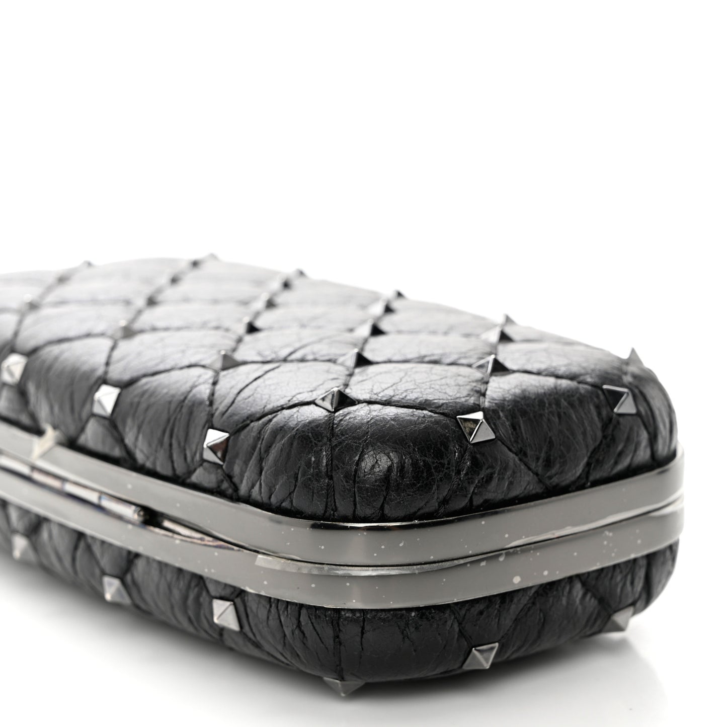 Craquele Nappa Rockstud Spike Minaudiere Clutch Black