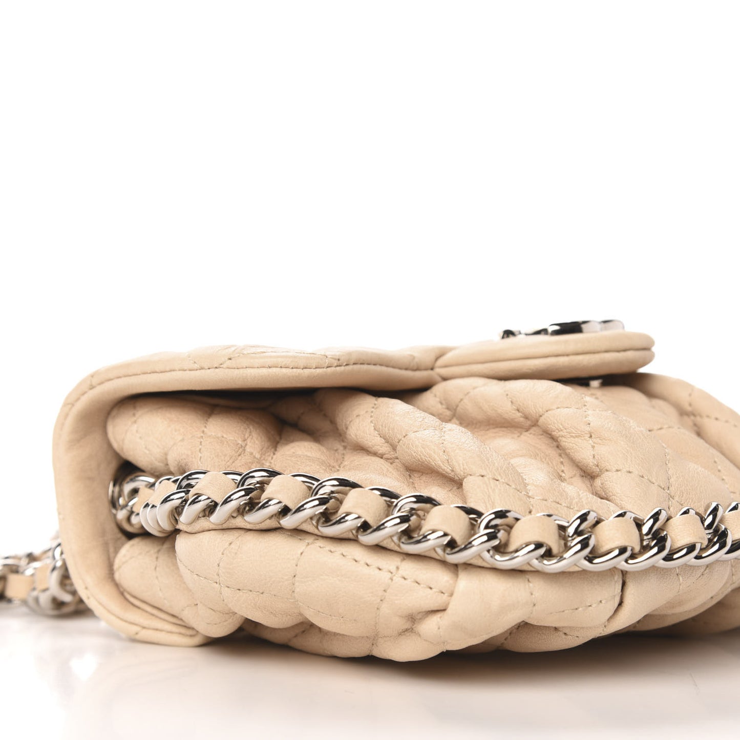 Washed Lambskin Quilted Mini Chain Around Flap Beige