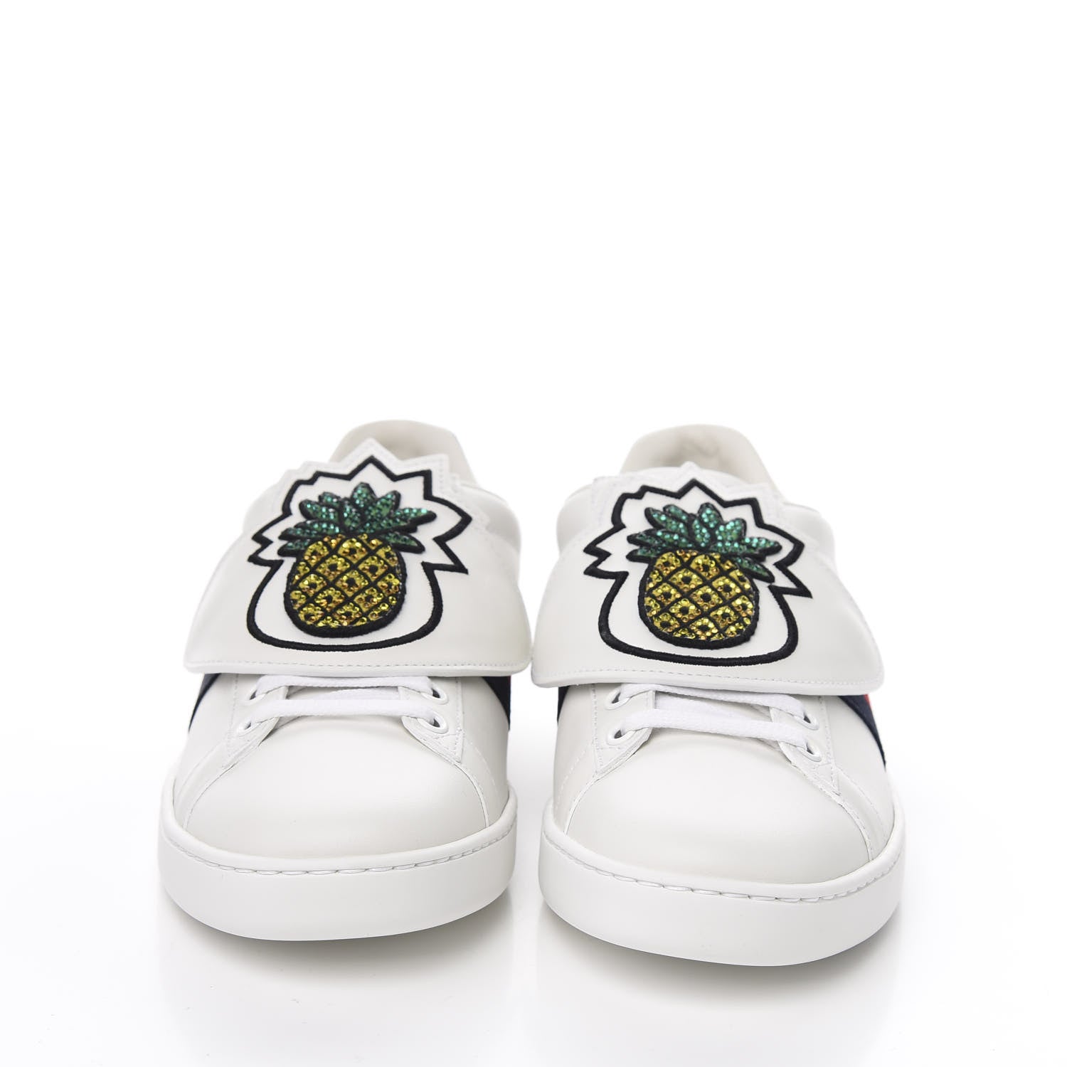 Gucci Calfskin Ayers Crystal Web Womens New Ace Pineapple Sneakers 38 White 2 of 9