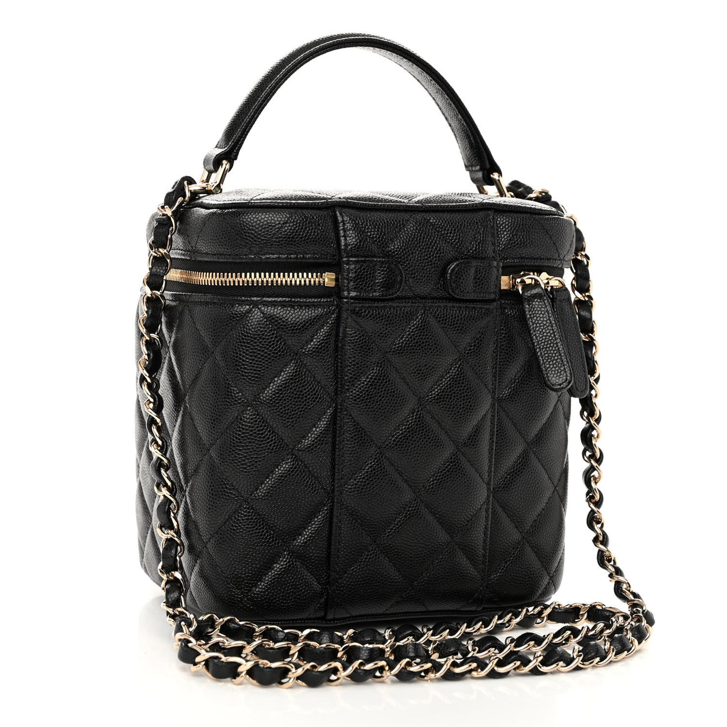 Caviar Quilted Small Top Handle Vanity Case With Chain Black