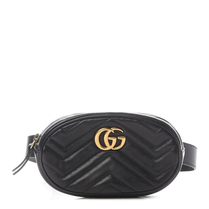 Gucci Calfskin Matelasse GG Marmont Belt Bag 85 34 Black 1 of 11