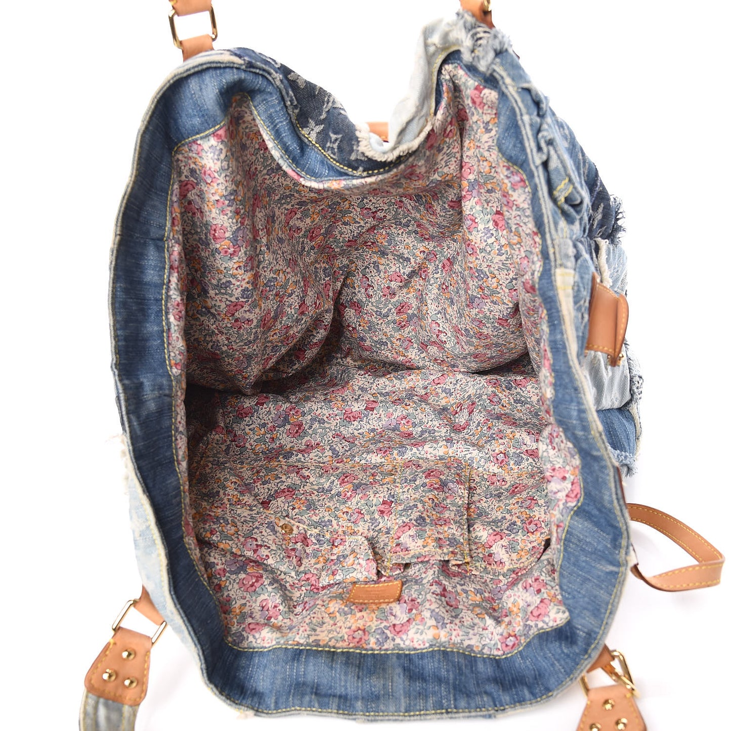 Denim Patchwork Cabby Tote Blue