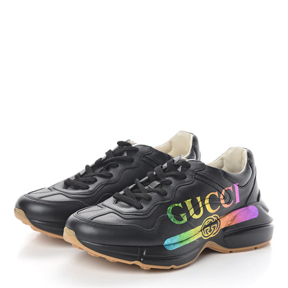 Gucci Calfskin Iridescent Logo Mens Rhyton Sneakers 7 Black 3 of 7