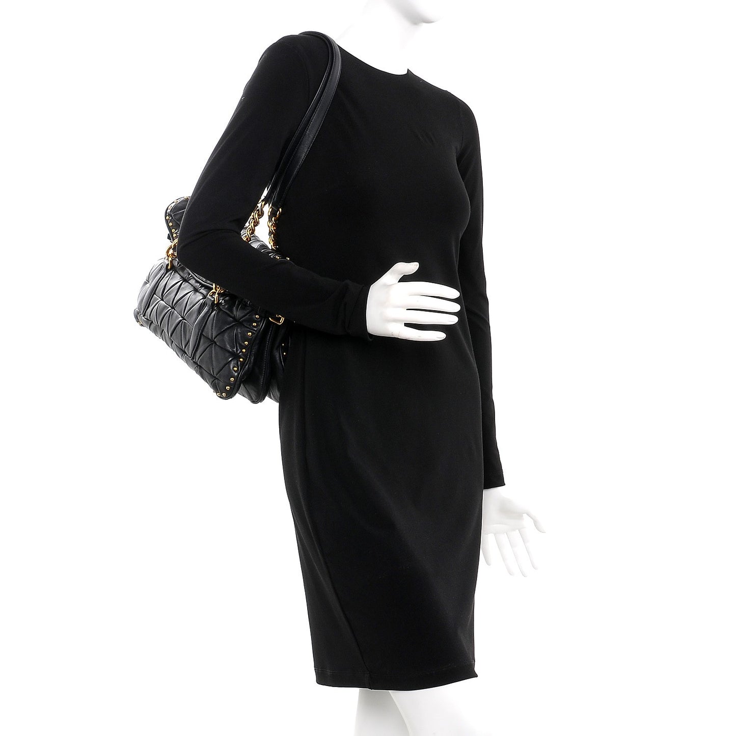 Nappa Quilted Studded Tote Bag Black