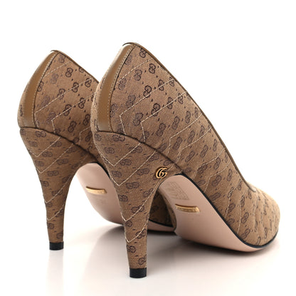 Gucci Monogram GG Mignon Nappa Chevron Matelasse Double G 95mm Pumps 39 Dusty Brown 4 of 9