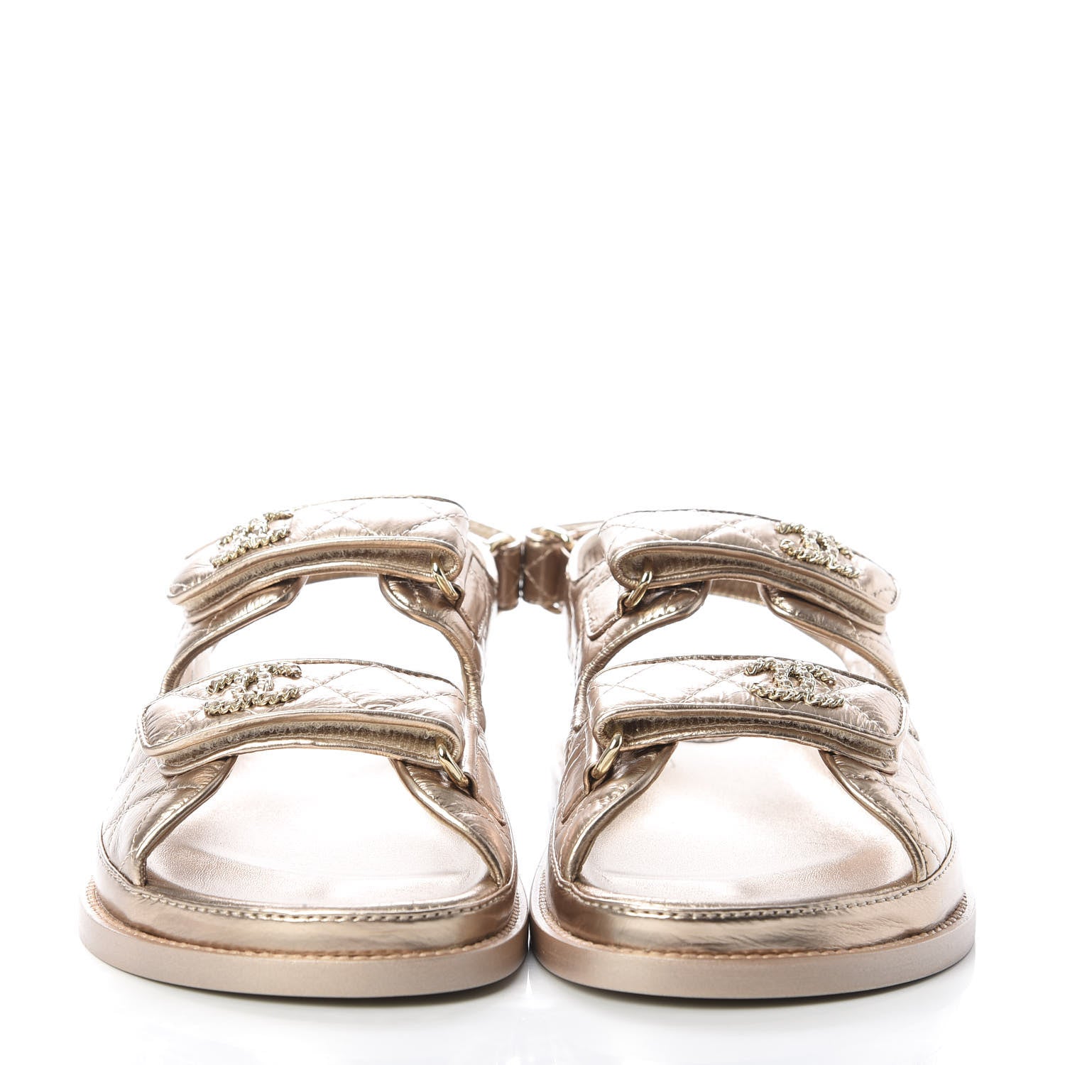 Chanel Iridescent Lambskin Velcro Dad Sandals 37.5 Light Bronze 2 of 10