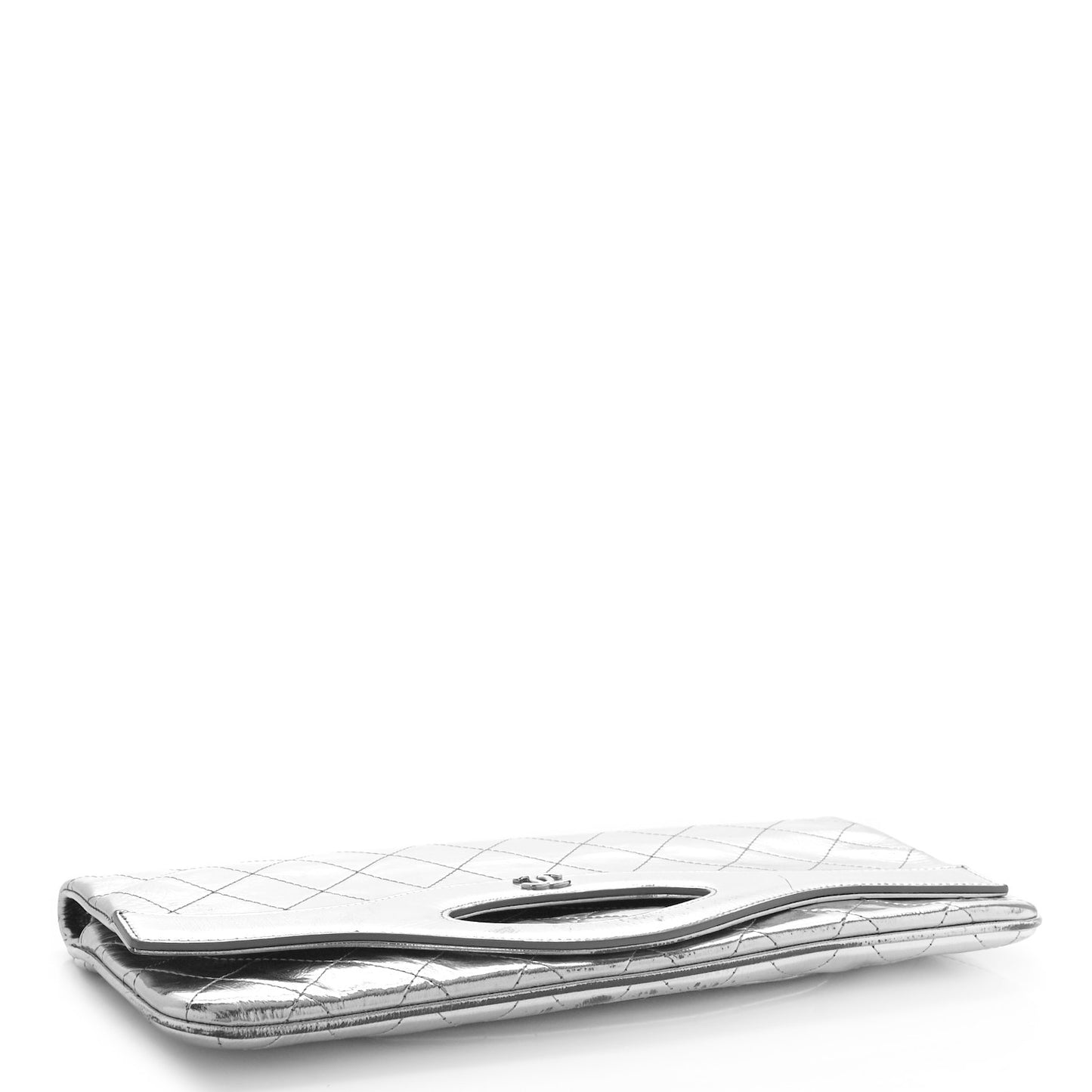 Metallic Crumpled Calfskin Small 31 Pouch Silver