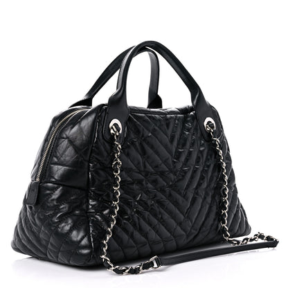Chanel Aged Calfskin Chevron Medium Soft Bowling Bag Black 3 of 18