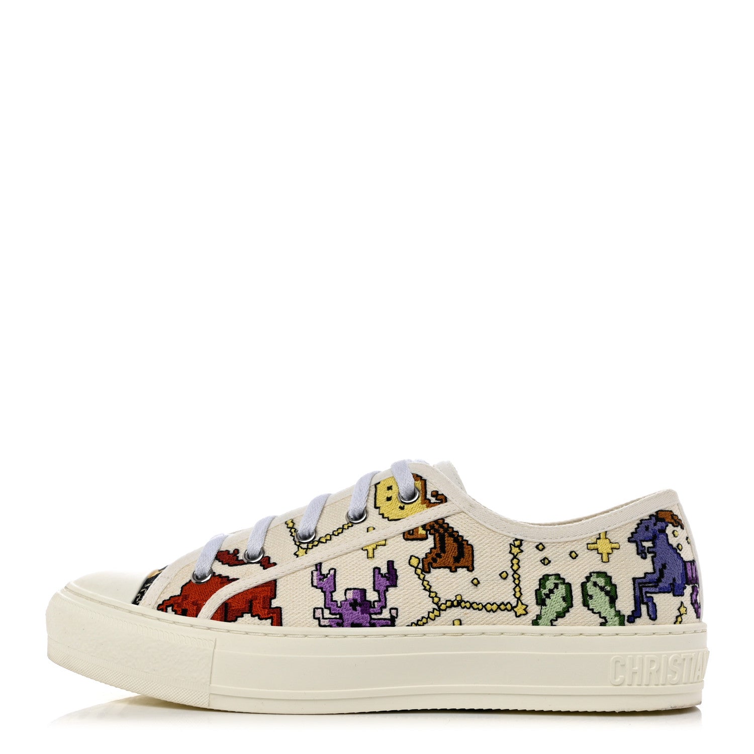 Christian Dior Canvas Zodiac Pixel Embroidered Womens Walk'N'Dior Low Top Sneakers 39 White Multicolor 1 of 9