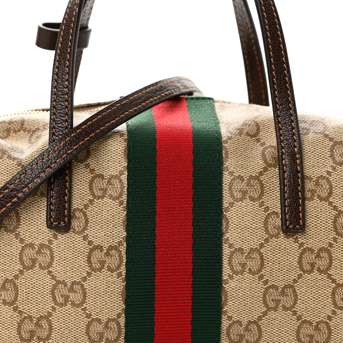 Gucci GG Monogram Web Mini Boston Bag Sand Dark Brown 8 of 11