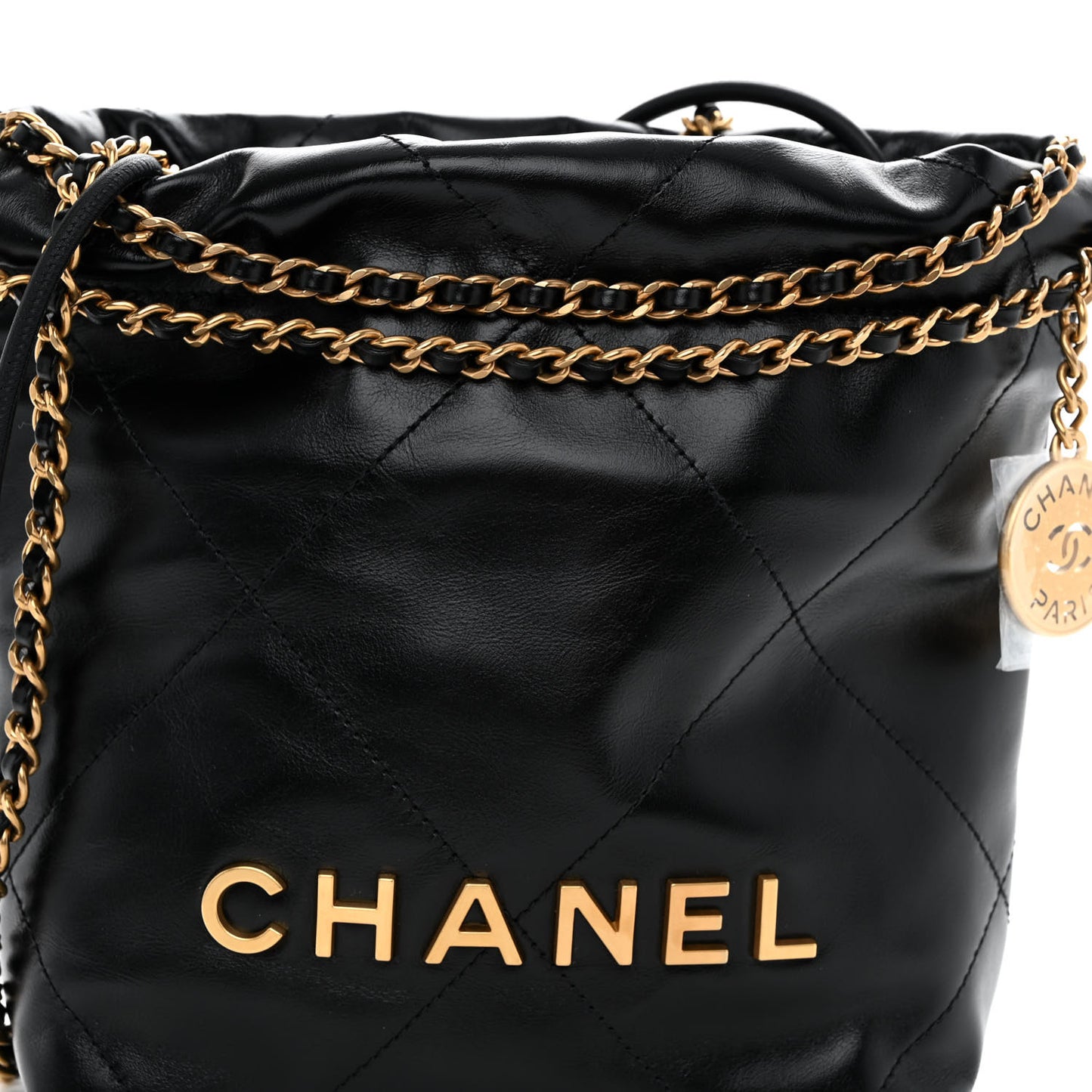 Shiny Calfskin Quilted Mini Chanel 22 Black