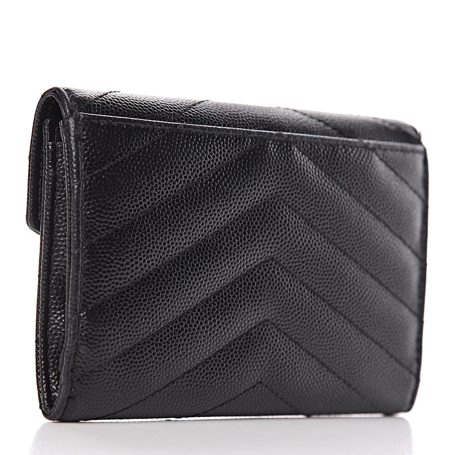 Saint Laurent Grain De Poudre Matelasse Chevron Small Monogram Envelope Wallet Black 3 of 8