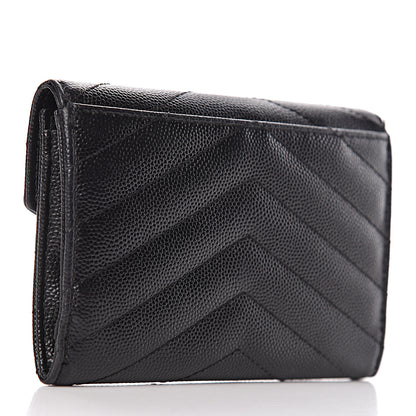Saint Laurent Grain De Poudre Matelasse Chevron Small Monogram Envelope Wallet Black 3 of 8