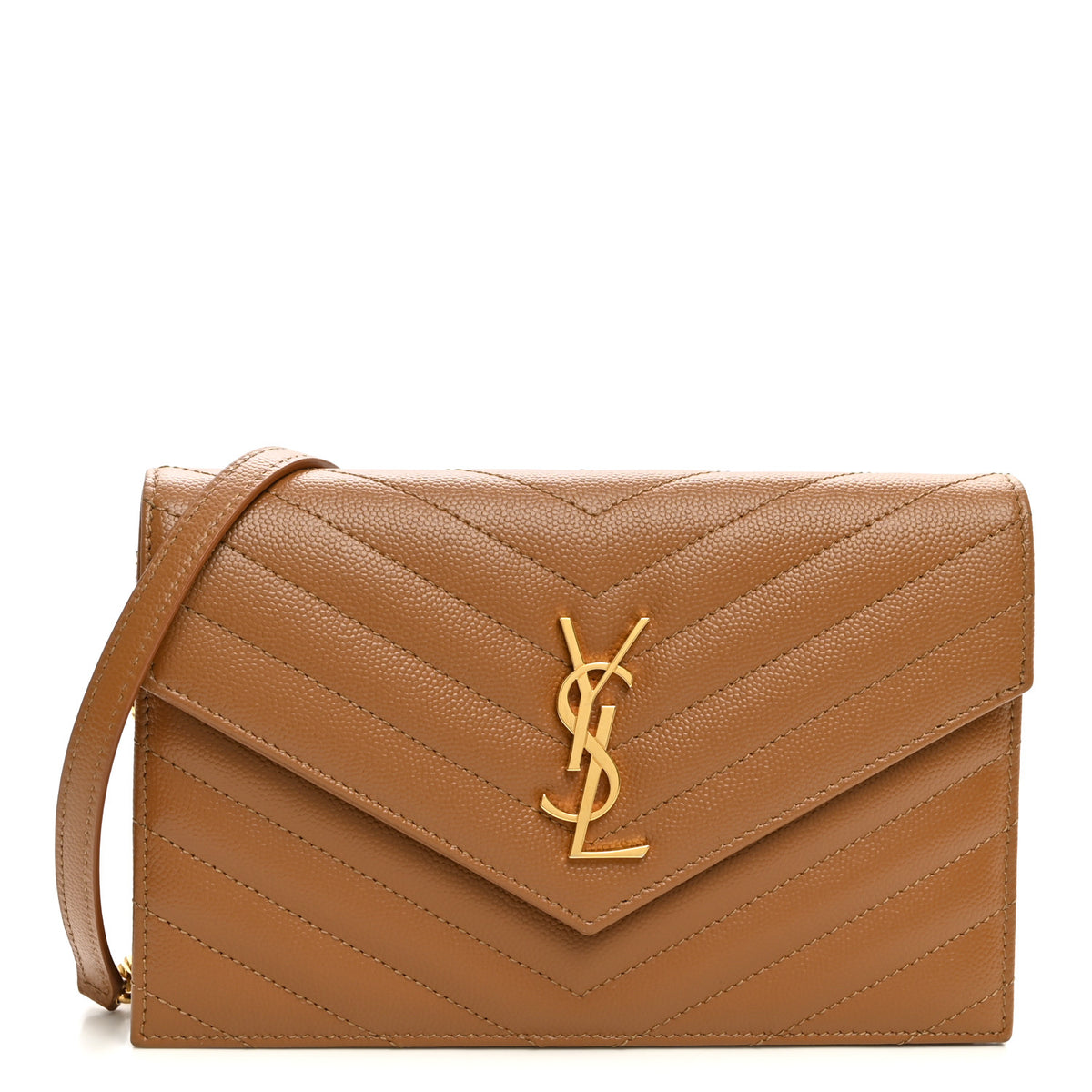 Grain De Poudre Matelasse Chevron Monogram Envelope Chain Wallet Natural Dark