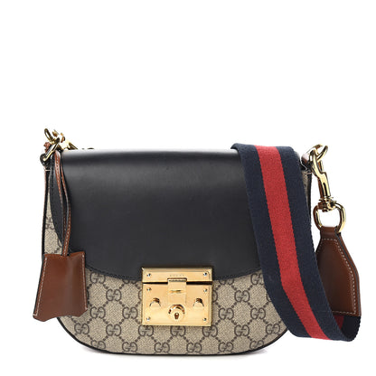 Gucci GG Supreme Monogram Web Medium Padlock Messenger Shoulder Bag Black 1 of 11
