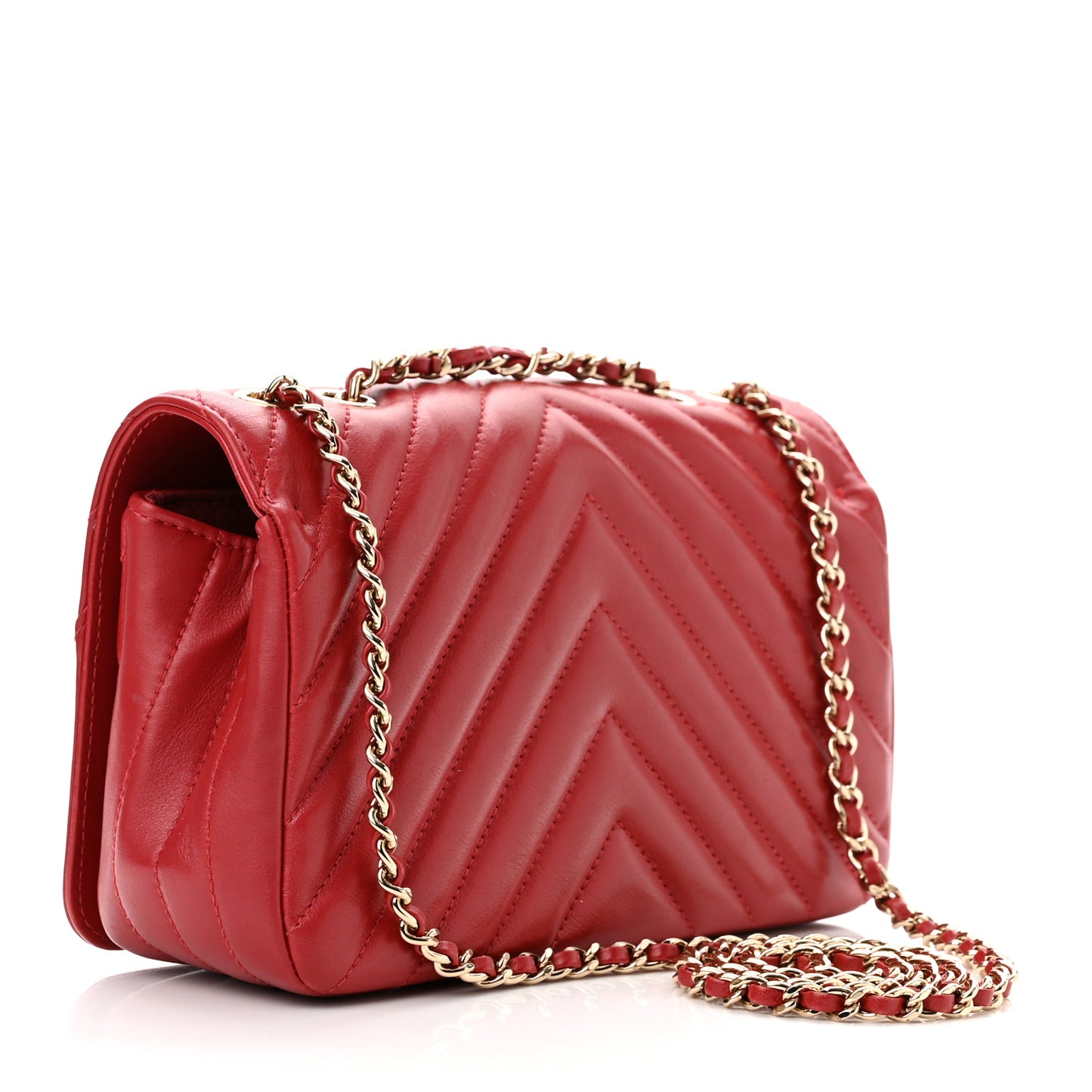Calfskin Chevron Quilted Mini Statement Flap Red