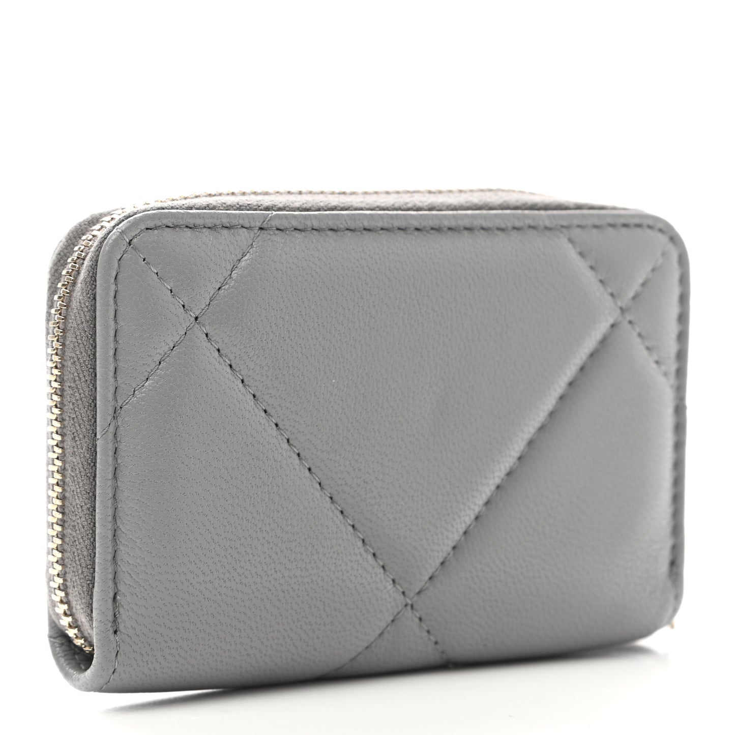 Lambskin Quilted Chanel 19 Zip Around Coin Purse Wallet Grey