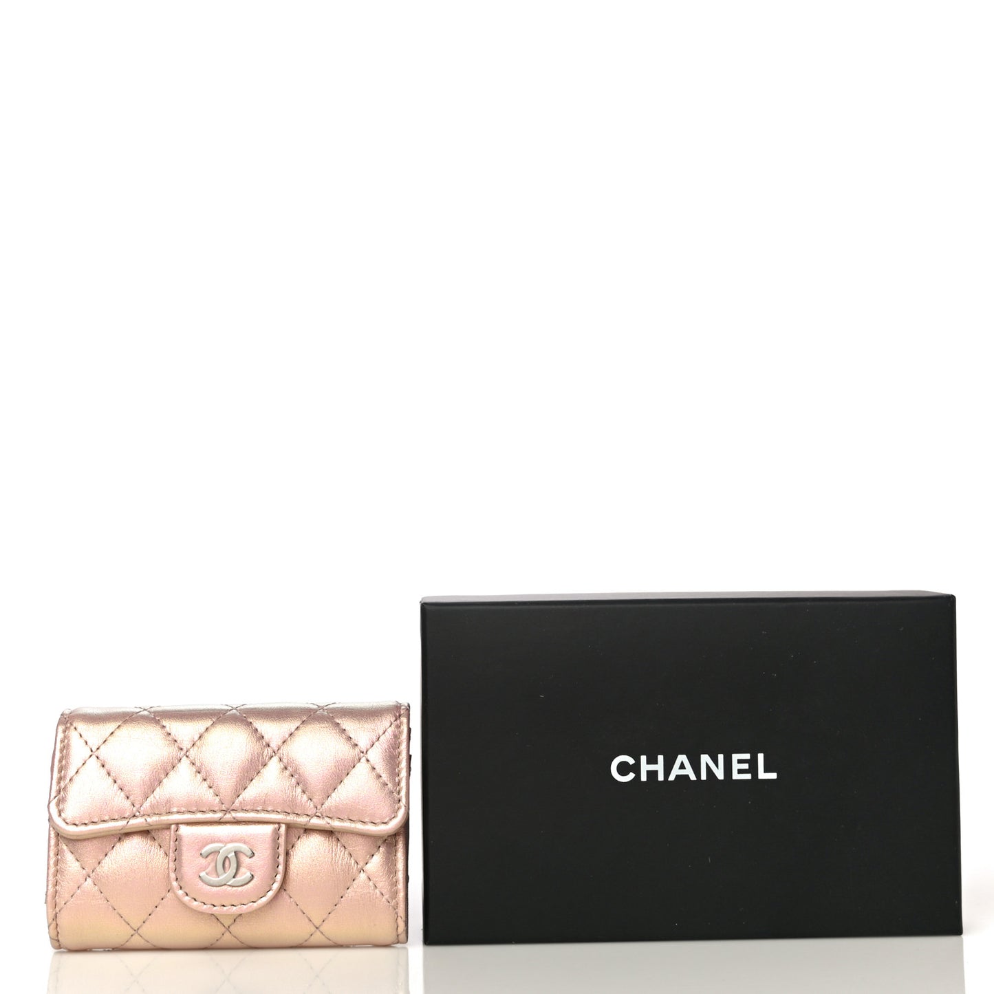 Iridescent Calfskin Quilted Classic 4 Key Holder Wallet Pink