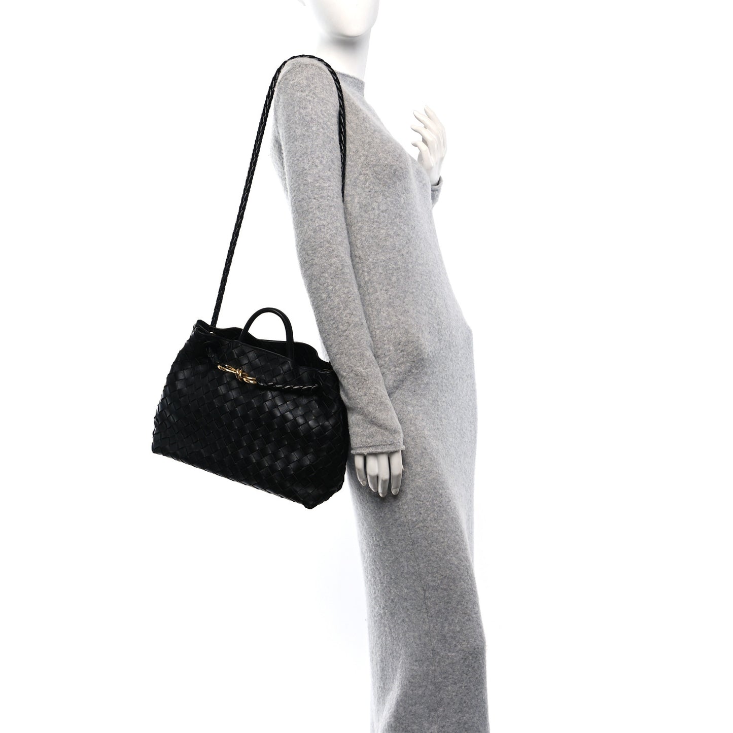 Nappa Intrecciato Medium Andiamo Shoulder Bag Black