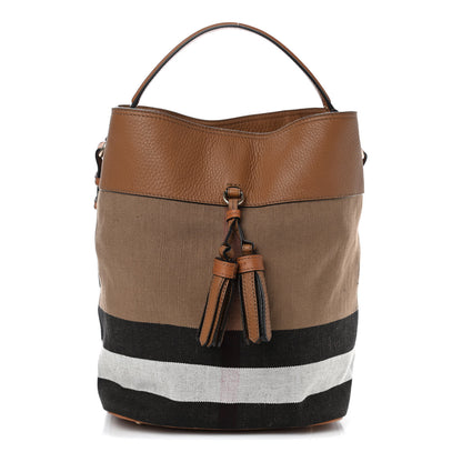 Burberry Grainy Calfskin Canvas Mega Check Medium Ashby Tassel Hobo Saddle Brown 1 of 9
