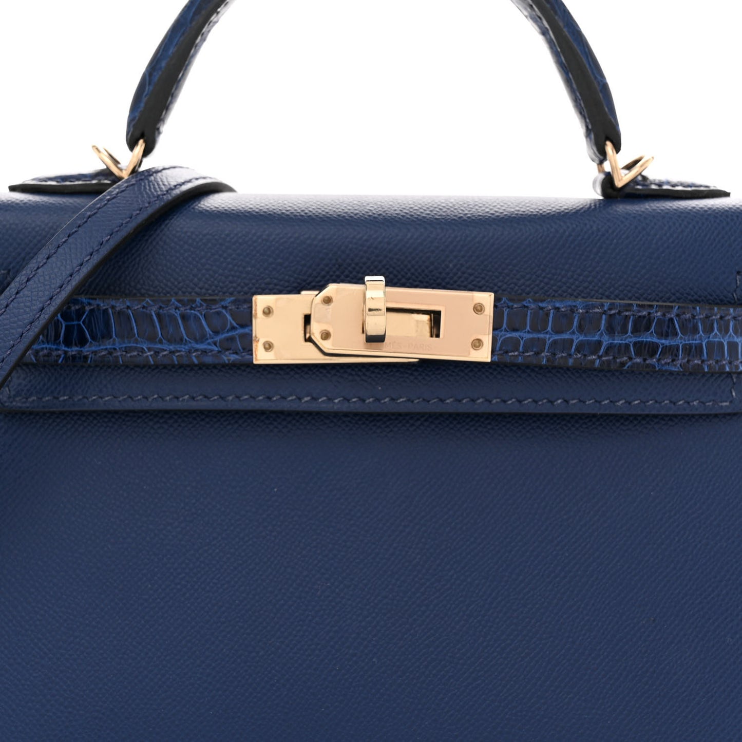 Madame Calfskin Shiny Alligator Mini Kelly Sellier Touch 20 Bleu Encre
