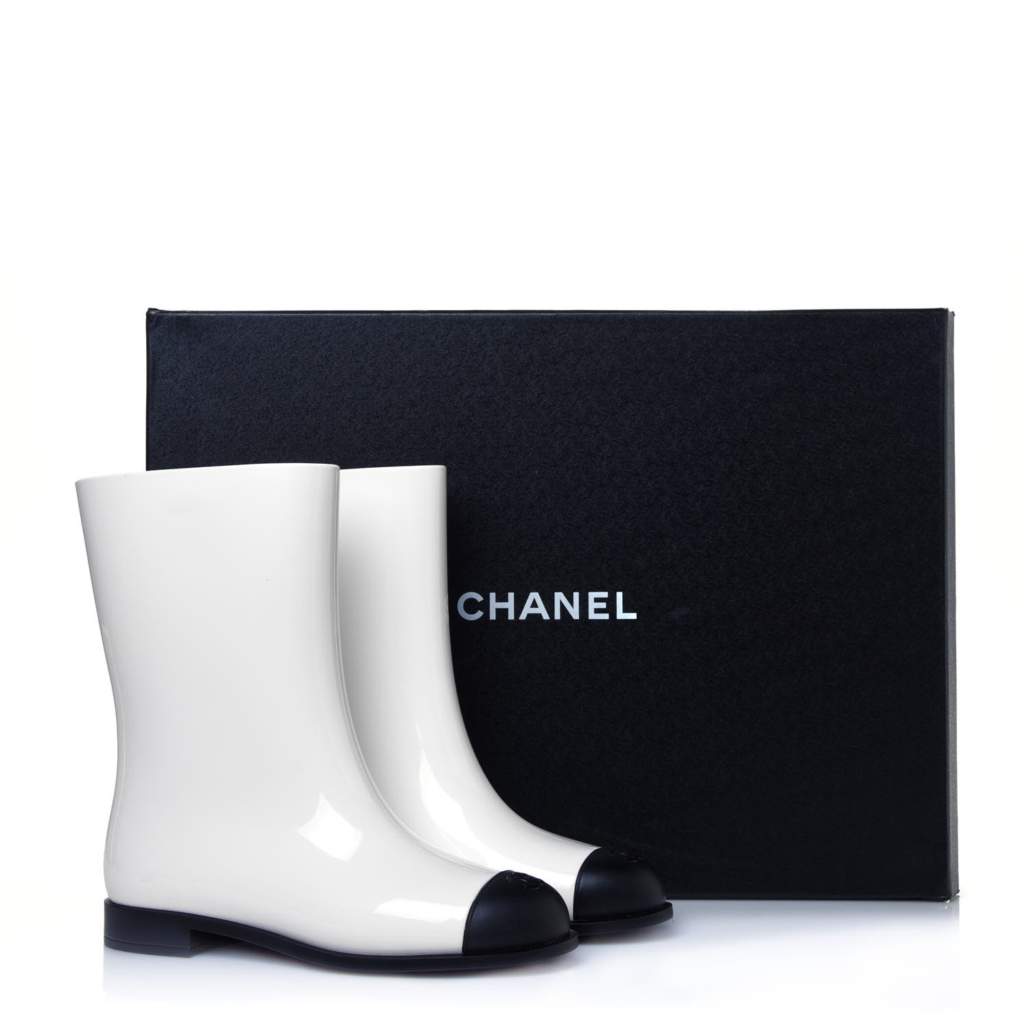 Chanel Rubber Rain Boots 37 Ivory Black 8 of 8
