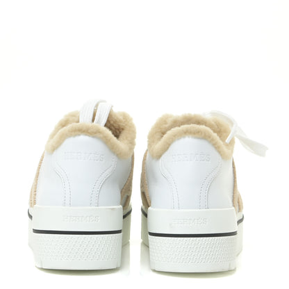 Hermes Calfskin Woolskin Dare Sneakers 36 White Ecru 5 of 14