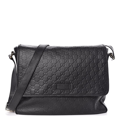Gucci Guccissima Medium Flap Messenger Bag Black 1 of 12