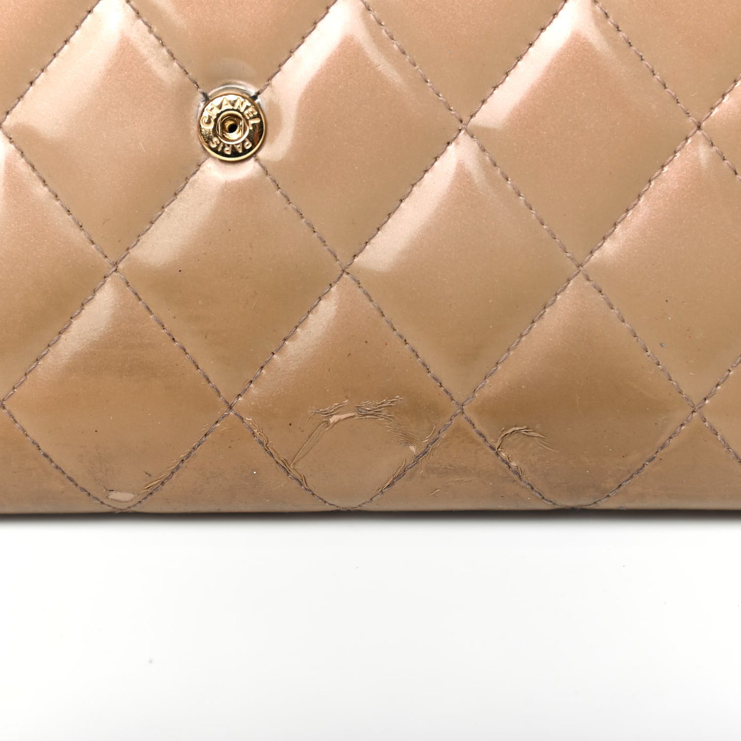 Iridescent Patent Calfskin Quilted Boy Flap Wallet Dark Beige