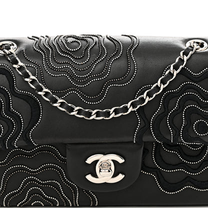 Chanel Lambskin Embroidered Camellia Follies Flap Black 7 of 10