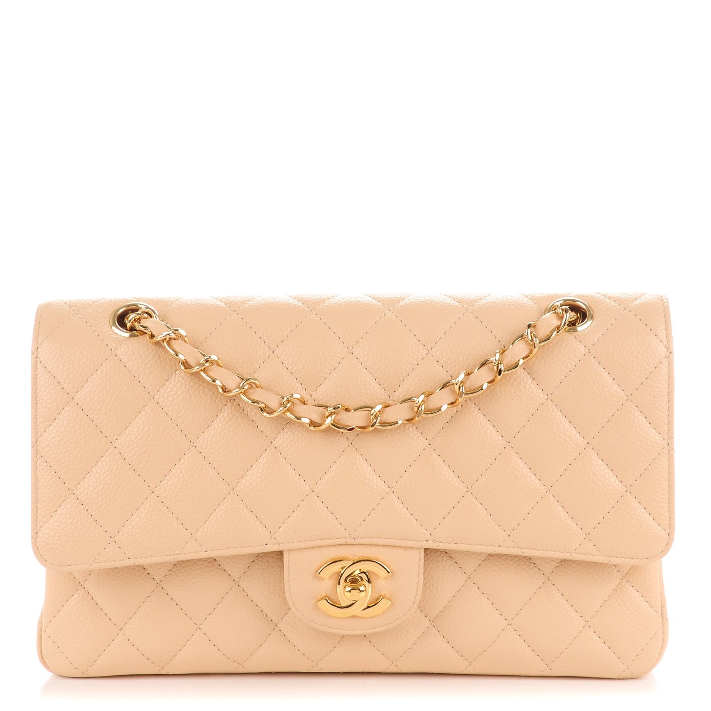 Caviar Quilted Medium Double Flap Beige Clair